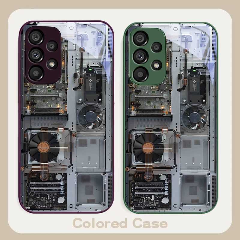 High Quality Designer Phone Case For Galaxy S24 Plus S20 21 FE S23 Ultra S8 9 A70 72 73 50 51 52 53 tempered glass phone case with gray motherboard fa