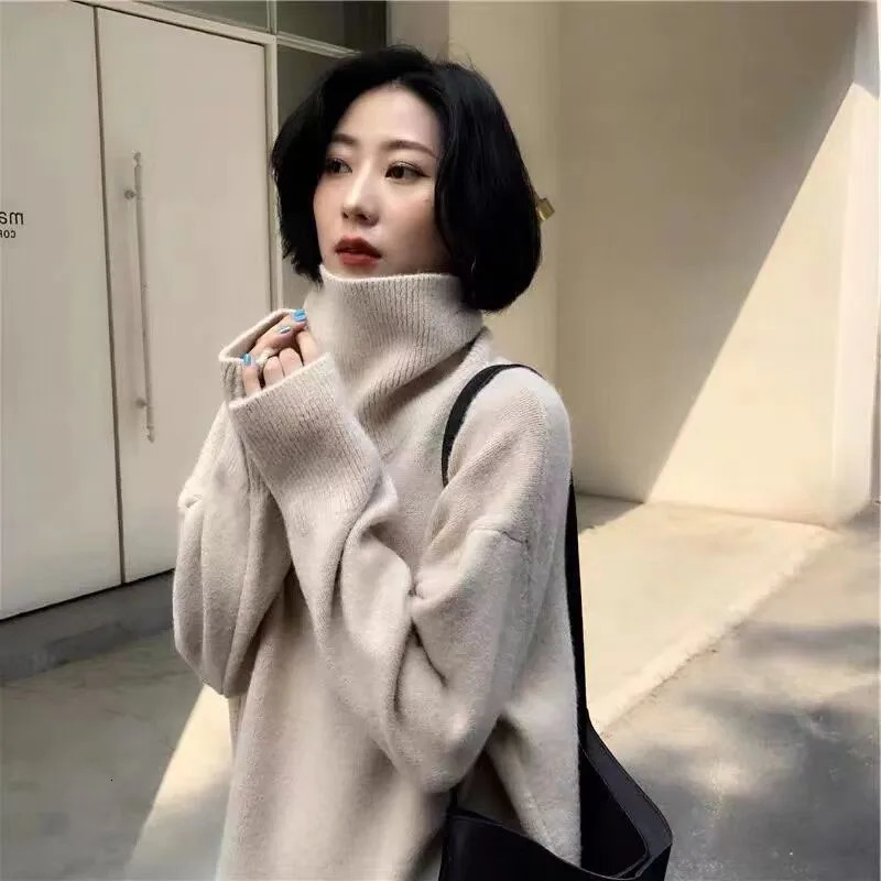 Xpqbb Turtleneck Knitted Sweater Women Elegant Soft Basic Cashmere Pullovers Female Autumn Winter Loose Warm Knitwear Jumper 241203
