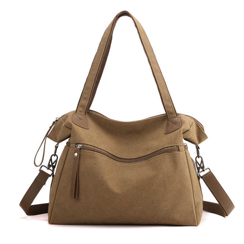 versatile minimalist new single shoulder crossbody large capacity contrasting color tote canvas bag 241215