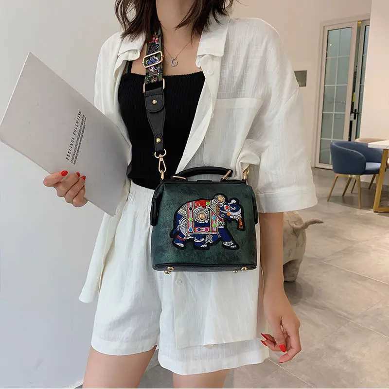 High Quality Designer brand cross body elephant embroidery womens leather handbag messenger money bag T241210