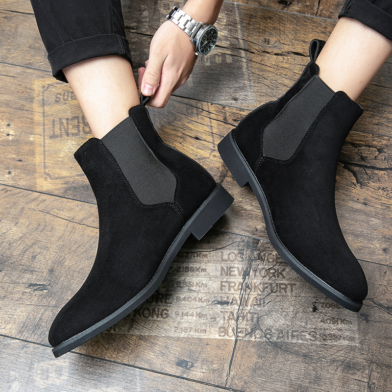 38~48 Mens Suede Leather Classic Red Black Designer Business Casual British Style Male Slip-On Fashion Ankle Boots 44b2