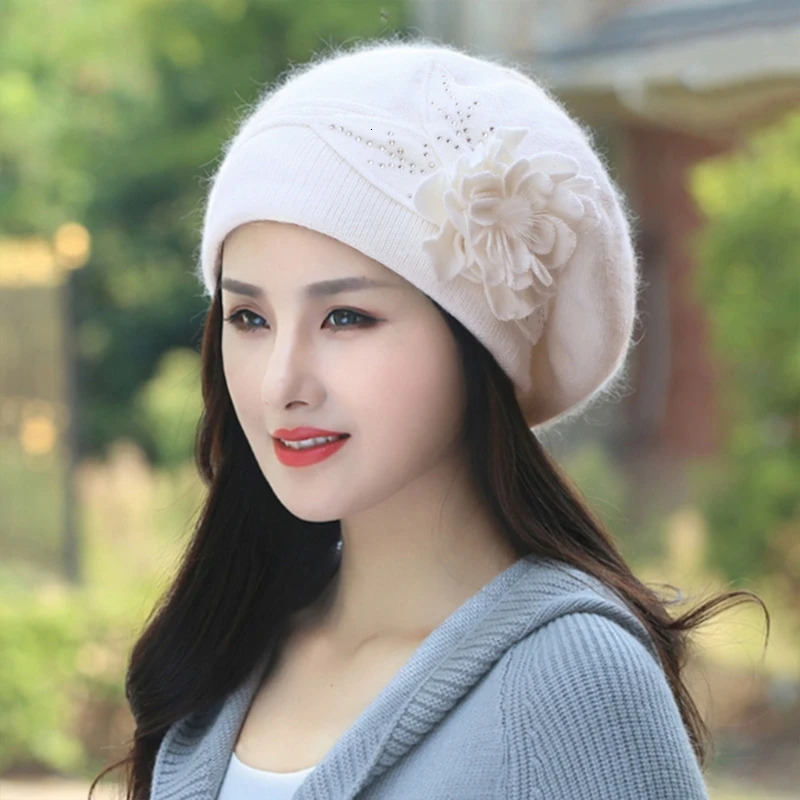 Y1UB French Rabbit Hair Mixed Hat Beanie Hat Fashion Hat 241209