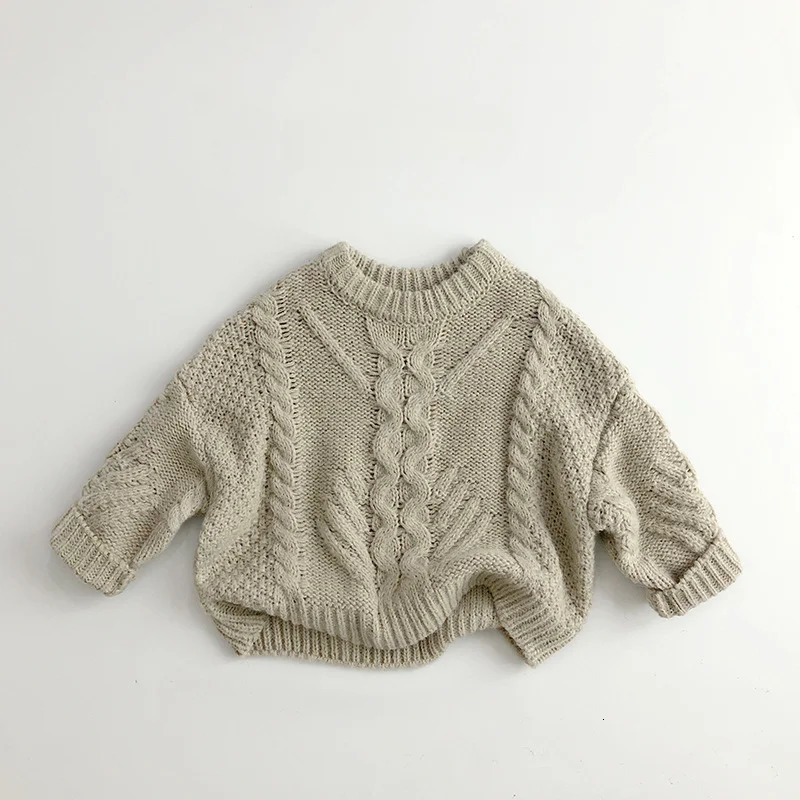 Korean style simple childrens baby sweater autumn/winter boys knitted twisted drawstring girls loose and warm knitted top 241210