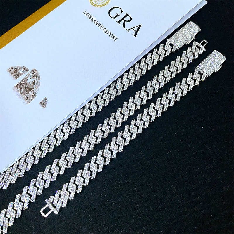 12mm Moissanite S925 Silver Chain Iced Out Necklace For Women Men Jewelry Pass Tester Moissanite Miami Cuban Chain Necklaces