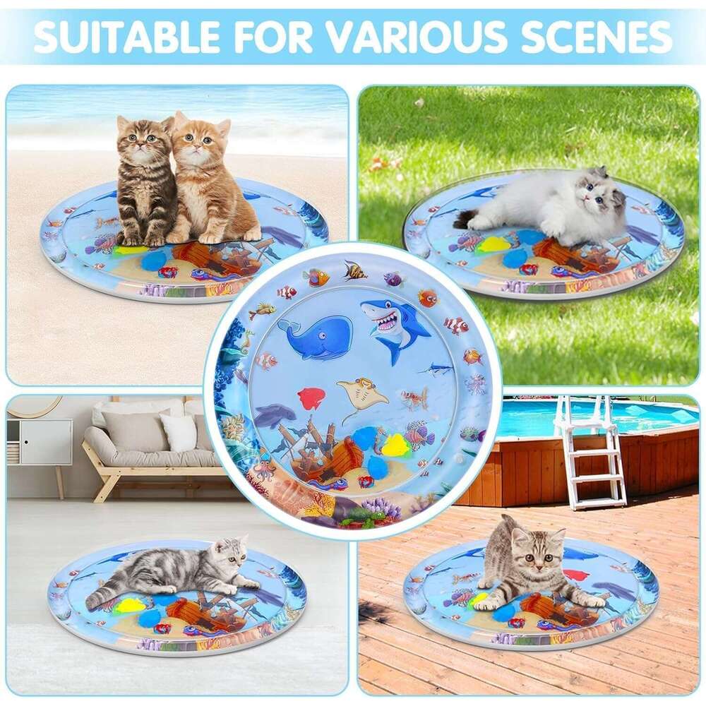 NABEKE Interactive Enrichment Indoor Upgrade 0.5 MM Thickened Sensory Cats, Iatable Cat Water Play Mat Toys for Bored Cats