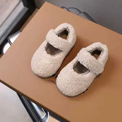 2024 Winter New Fur Cover Toe Light Warm Kids Casual Shoes Children Flats Plush Warm Non-slip Leisure Comfy Boys Girls ShoesXJ241209