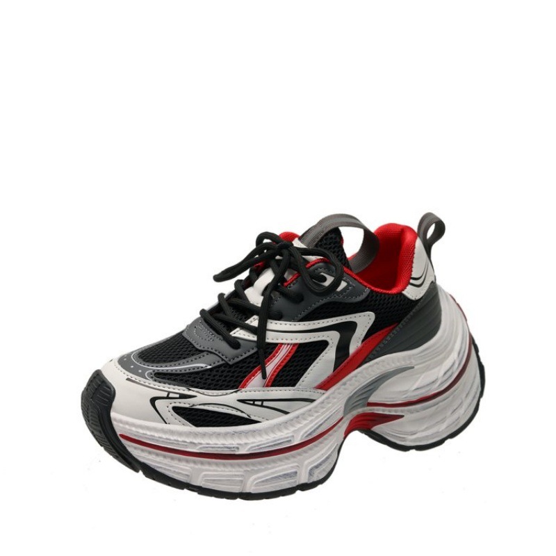 Women Sports Shoes:Paris Vintage Chunky Shoes Trendy Thick Sole Increase Height Popular Athleisure Running Shoes,White/Silver/Red,Free shipping