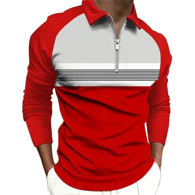 2024 Spring Mens Polo Shirt Long Sleeve Stand Basic Blouse Tee Top Casual Tshirt Men 241202