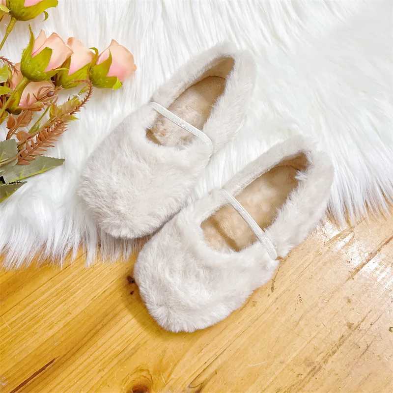 Furry Girls Shoes Soft Sole Comfortable Ballet Flats Elegant Plush Shallow Kids Princess Shoes Versatile Child Mary Janes XJ241209