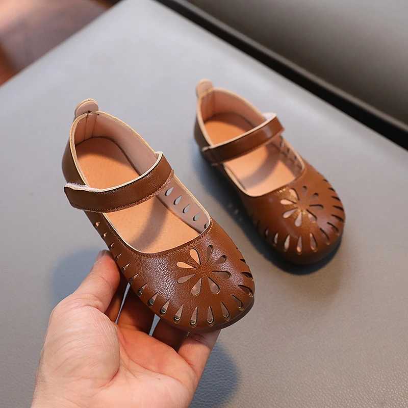 Summer Girl Sandals Hollow-out Matte Pu Leather Children Sliders 22-31 Toddler Breathable Cover Toe Slish Kids Flat ShoesXJ241209