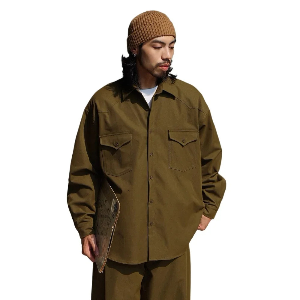 Mens Japanese streetwear retro fashion loose casual oversized long sleeved commodity shirt Cityboy Plus size 241209