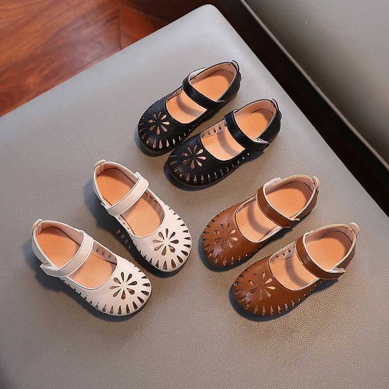 Summer Girl Sandals Hollow-out Matte Pu Leather Children Sliders 22-31 Toddler Breathable Cover Toe Slish Kids Flat ShoesXJ241209