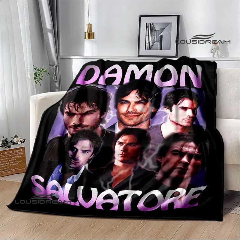 The Vampire Diaries Damon salvatore printed blanket Warm Flannel blankets Soft and comfortable blanket bed linings Birthday GiftXJ241210