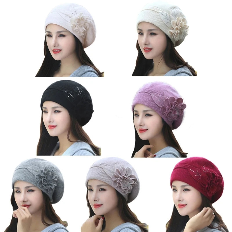 Y1UB French Rabbit Hair Mixed Hat Beanie Hat Fashion Hat 241209