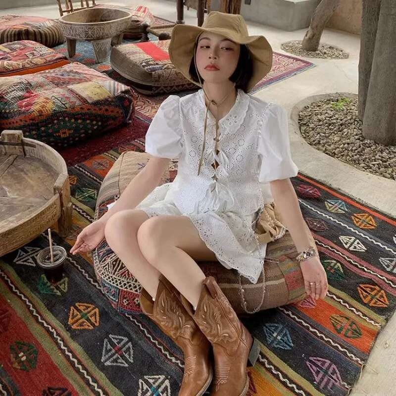 2024 New Leather Western Mid Calf Embroider Women square toe knight boots Block Heels Autumn Winter Ankle Boots Ladies D51