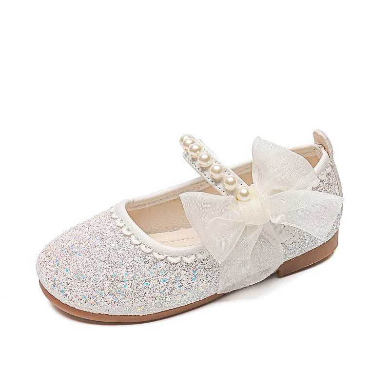Fashion Girls Mary Janes for Par Wedding Shows Bow Pearls Elegant Princess Shoes Chic Kids Shoes Non-slip Children FashionXJ241209