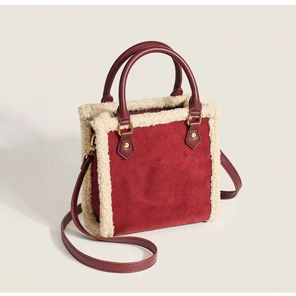 Lamb wool autumn winter new trendy handbag, single shoulder crossbody simple and fashionable tote bag, women's bag handbag