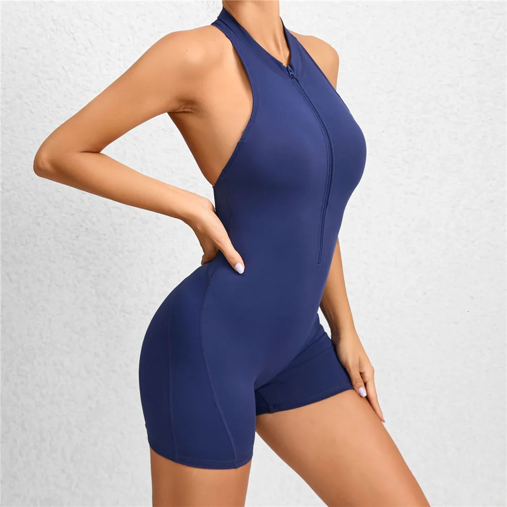 Zipper Womens Track and Field Set Yoga Mat Set Integrated jumpsuit Exercise Curly Leg jumpsuit Sports Fitness Set 241209