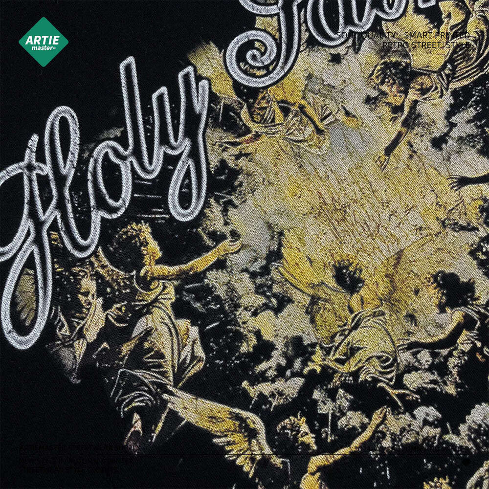 2024 New Street Trendy Brand Retro Printed for Men, 430g Grinding Edge, Broken Hole, Washed Water to Make Old Round Neck Men's Hoodie