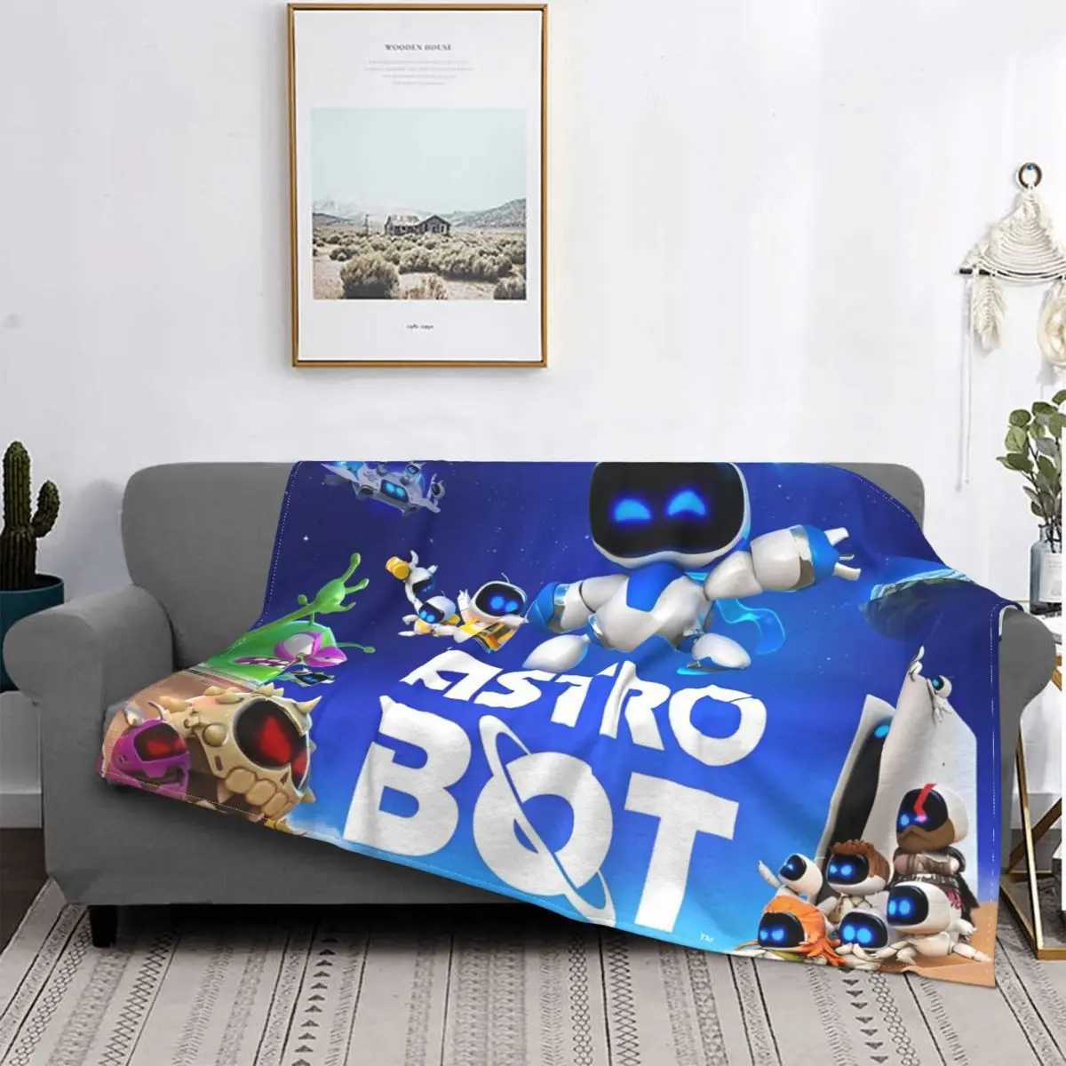 Astro Bot Coral Fleece Plush Throw Blankets Adorable Robots Video Game Blanket for Bed Outdoor Warm Bedding ThrowsXJ241210