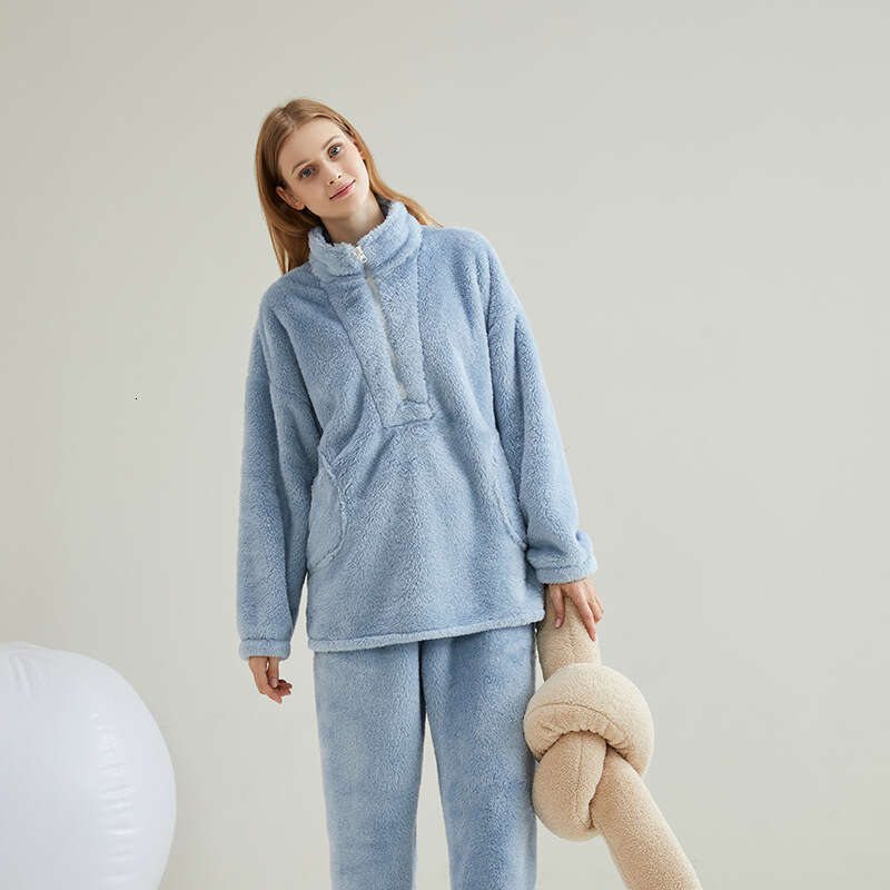 Coral fleece for couples, warm wearable, thick men's women's winter sleepwear set, 2024 new casual and versatile fashionable clothing