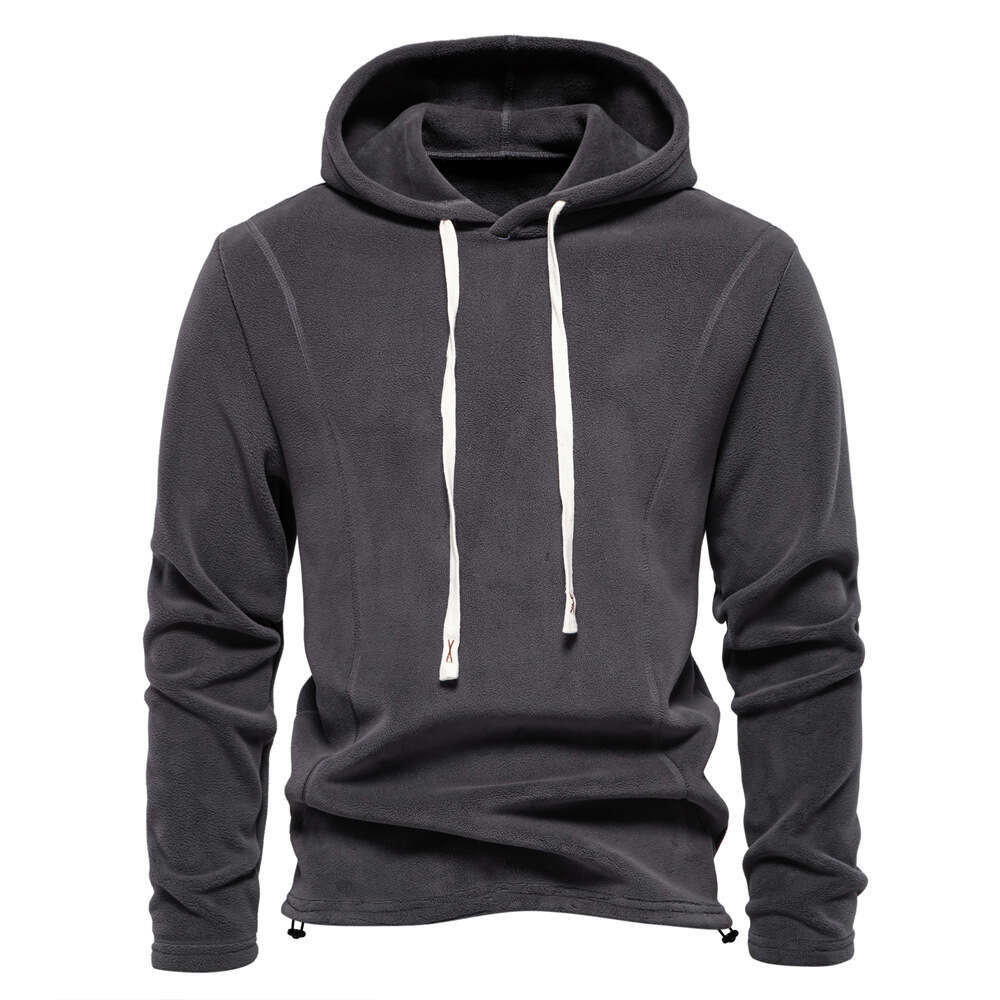 2024 autumn and winter new long sleeved hooded trend versatile men's fleece warm sweatshirt