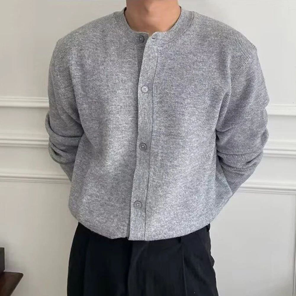 Autumn Winter Mens Simple Sweater Cardigan American Street Fashion Round Neck Zipper Solid Color Warm Knitted Jacket 241202