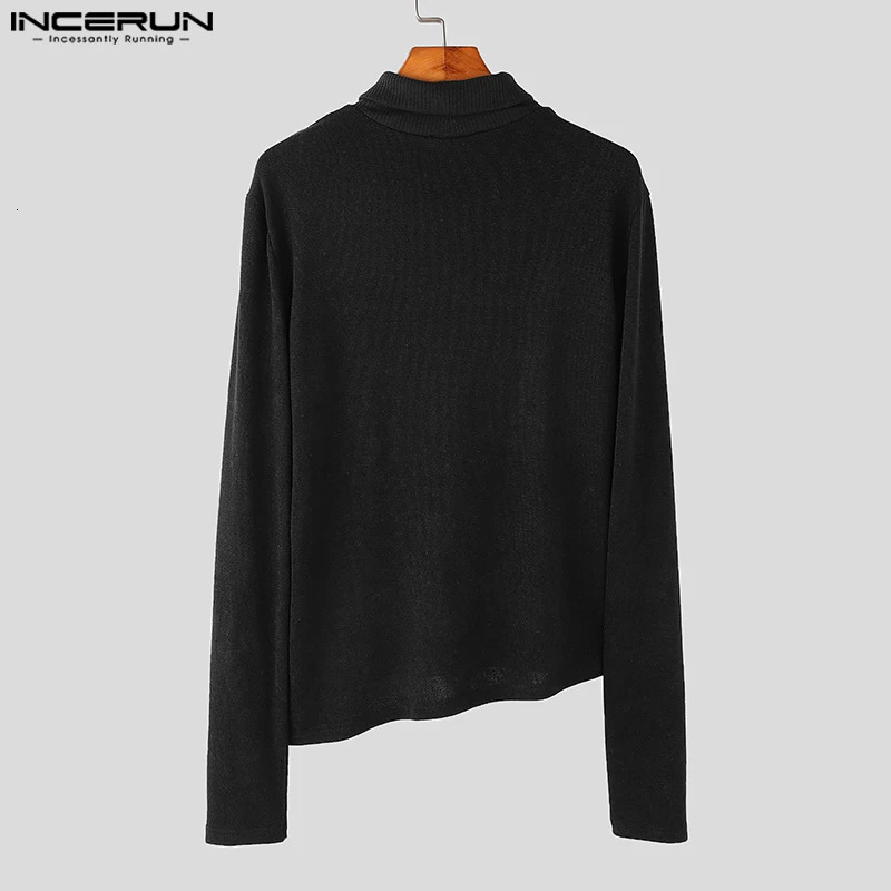 Autumn Fashion Men Clothing INCERUN Metal Buckle Sweaters Casual Streetwear Male Solid High Neck Long Sleeved Pullovers 241209