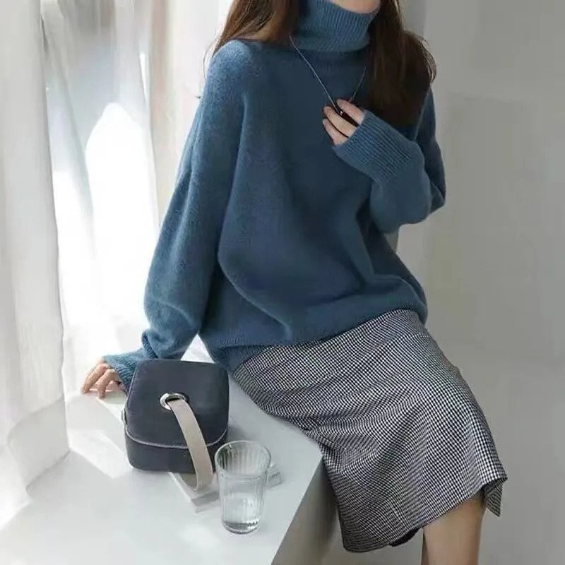 Xpqbb Turtleneck Knitted Sweater Women Elegant Soft Basic Cashmere Pullovers Female Autumn Winter Loose Warm Knitwear Jumper 241203