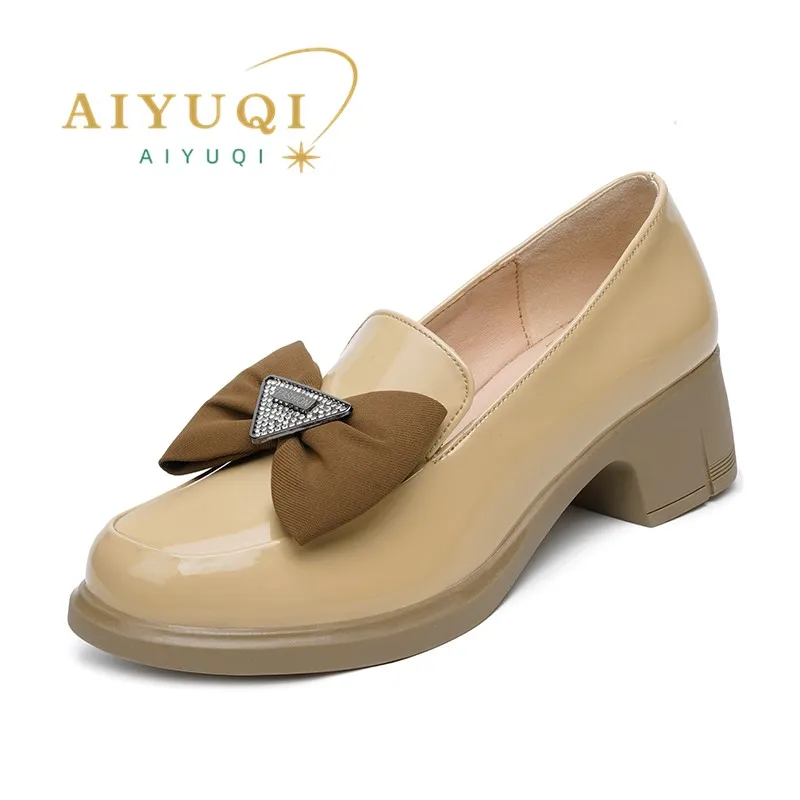 AIYUQI Loafers Women Spring Bow Women Shoes Round Toe British Style Slip-on Genuine Leather Ladies Shoes
