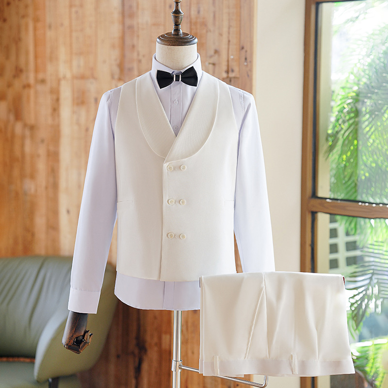KC00 Men's white suit three-piece host stage performance suit slim handsome groom wedding dinner dress