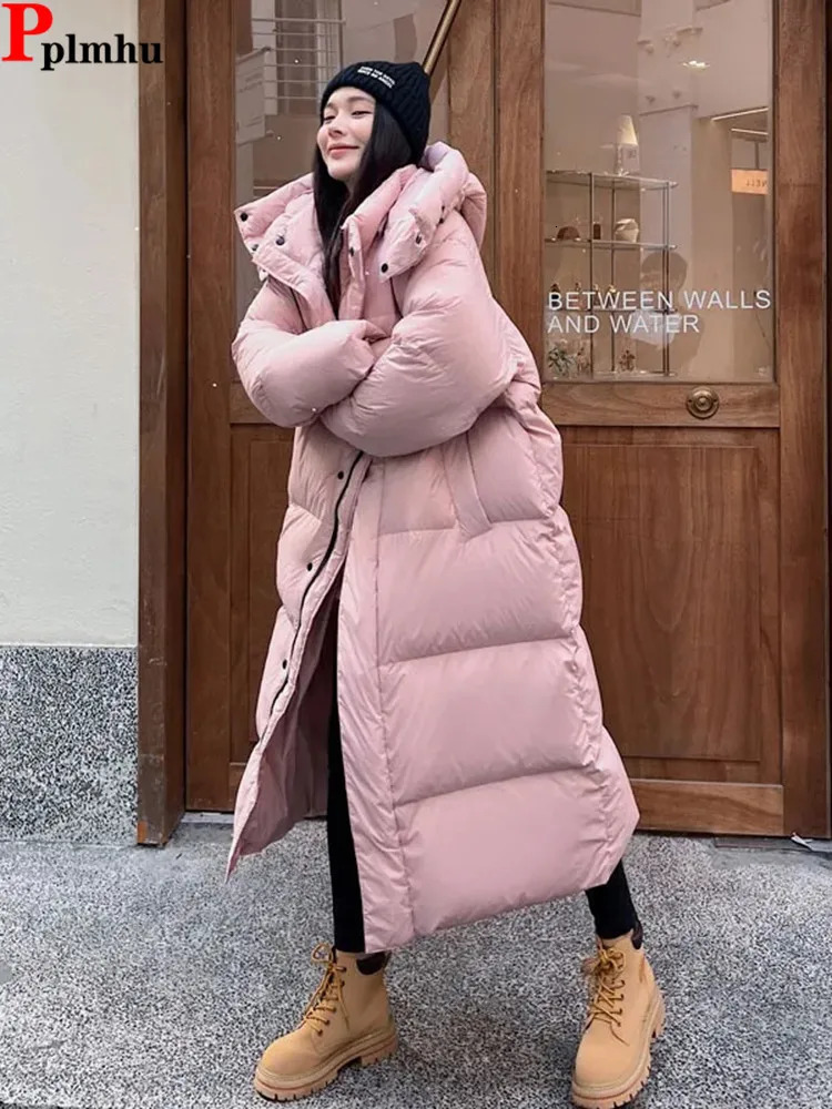 Warm Winter Pink Hooded Long Women Parkas Chaqueta Thick Cotton Padded Windproof Parcas Overcoat Casual Loose Snow Wear Jaquetas 241209