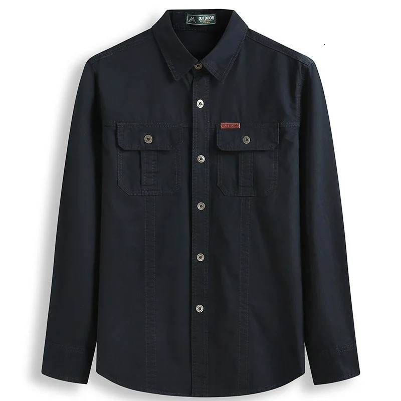 Cotton cargo shirt mens plus size 9XL 8XL 7XL 6XL button up workwear multi pocket long sleeved 241209
