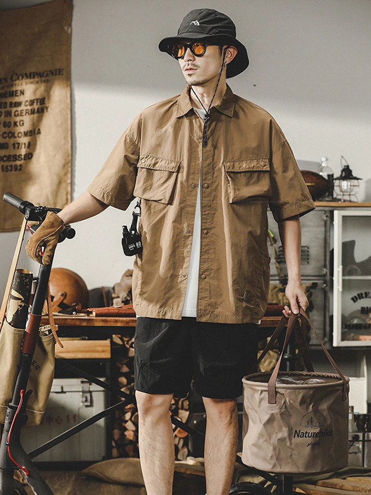 Houzhou Techwear freight shirt mens short sleeved top clothing casual quick drying summer Japanese street hiphop 241209