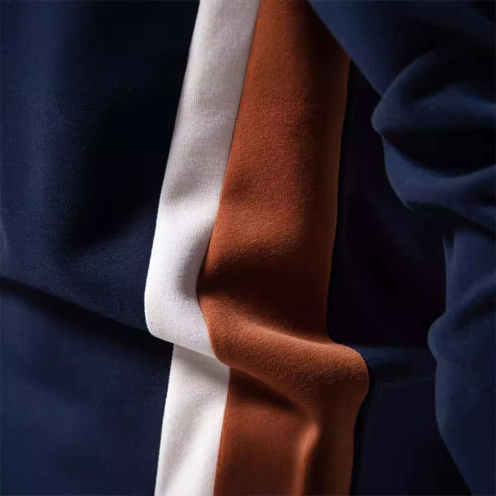 2024 autumn new long sleeved patchwork hoodie men's casual slim fit round neck sports pullover