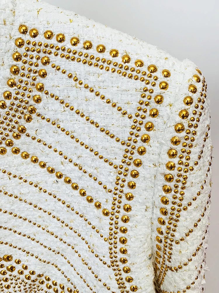 HIGH STREET est FW ner Fashion Women Stunning Metal Rivet Beaded Tweed Jacket 241209