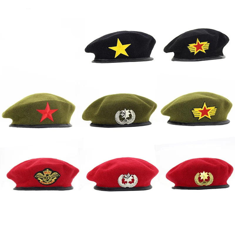 High quality wool beret fashionable military hat star badge sailor dance performance hat Trilby Chapeau unisex version 241209