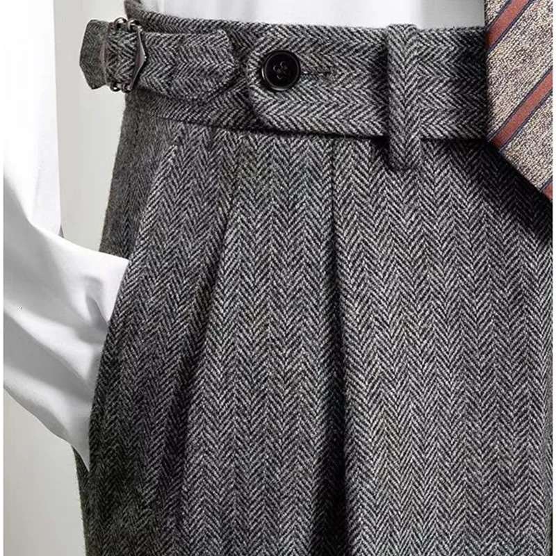 Fashionable Naples suit pants mens British high waisted business straight ultra-thin mens autumn wool retro Gurkha pants 241210