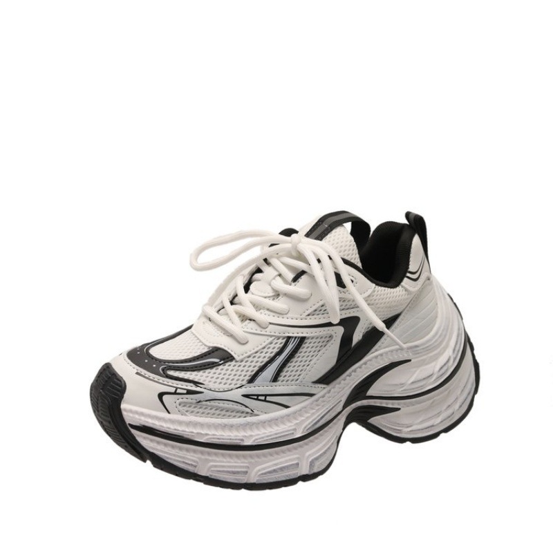 Women Sports Shoes:Paris Vintage Chunky Shoes Trendy Thick Sole Increase Height Popular Athleisure Running Shoes,White/Silver/Red,Free shipping