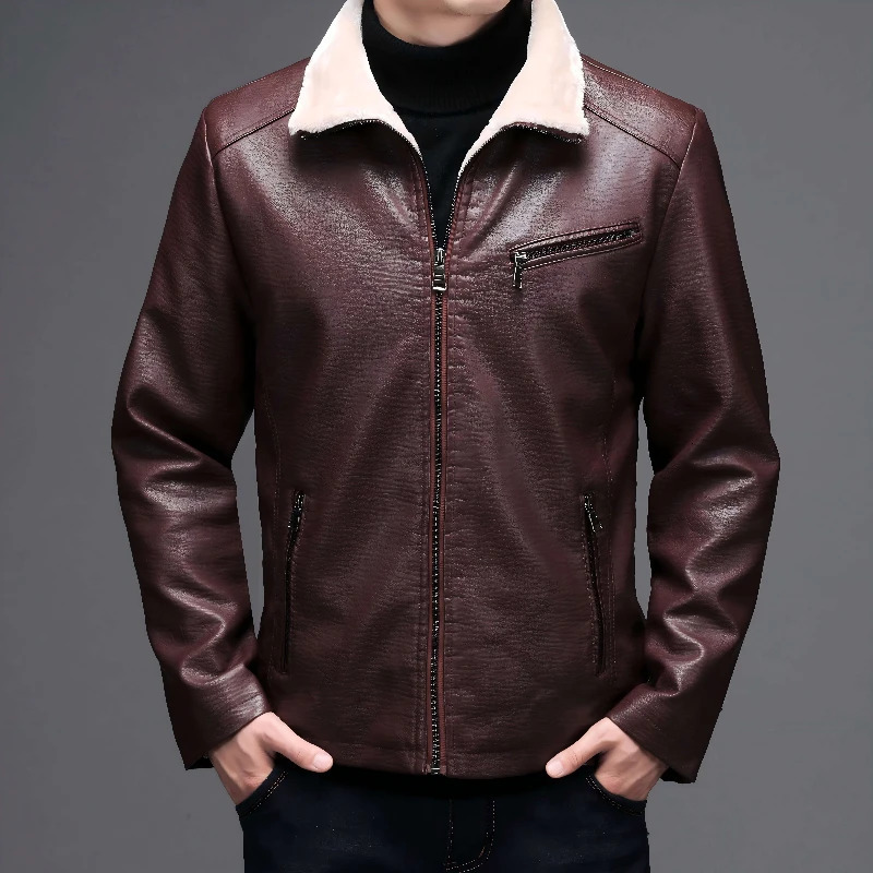 Autumn Winter Leather Jacket Men Fashion Trend Casual Male Trench Coat Plus Velvet Versatile Top Clothing PU Locomotive Clothes 241209