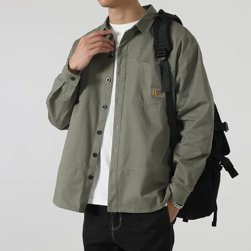 Loose casual boys shirt outdoor long sleeved military green cotton 7XL 8XL 9XL 10XL 150KG plus size commodity black mens clothing 241209