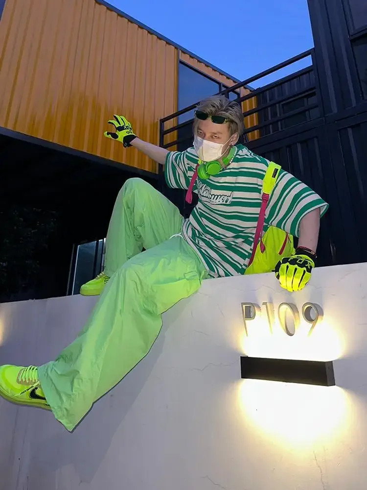 DEEPTOWN Oversize Y2K Green Cargo Parachute Pants Men Japanese Fashion Casual Trousers Male Baggy Streetwear Hiphip Sport Kpop 241209