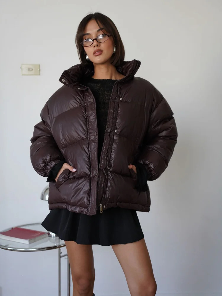Vintage Brown Winter Women Warm Waterproof cotton Jacket Fashion Full Sleeve Zipper Short Coats Daily Commute Outerwear 241209