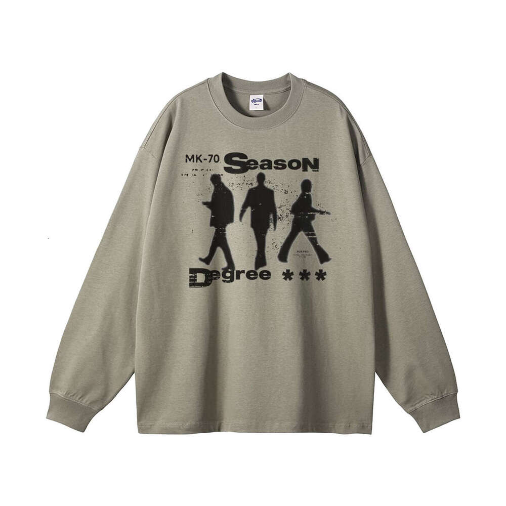 2024 Autumn Thin Printed Men's T-shirt Loose Casual Round Neck Long Sleeve Top Trendy