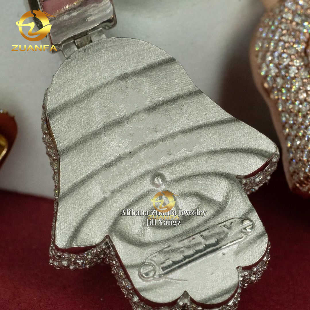 Small Size Hamsa Hand Custom Moissanite Pendant Shield Pendant Necklace custom hip hop pendant Moissanite Jewelry