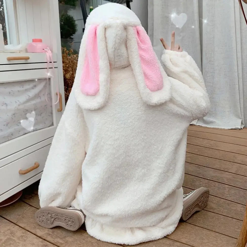 Winter Hoodie Warm Kavay Rabbit Ear Womens Sportswear Girls Lolita Zipper Casual Harajuku Long Sleeve 241206
