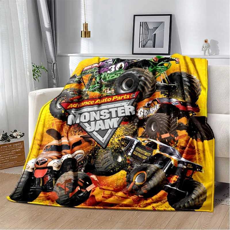 3D Monster Jam Monster Truck Cartoon BlanketSoft Throw Blanket for Home Bedroom Bed Sofa Picnic Travel Office Cover Blanket KidXJ241210