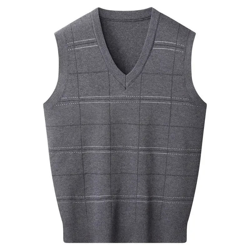 Knitted Sweaters for Men Letter Waistcoat Man Clothes Plaid Vest V Neck Sleeveless Overfit Maletry Cotton Knitwears Classic Ugly 241209