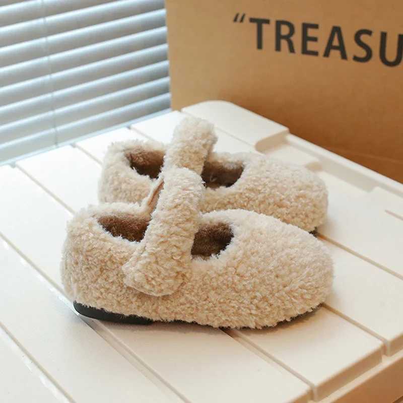Toddler Kids Round Toe Soft Lambswool Ballet Flats Baby Girls Winter Warm Teddy Fur Mary Janes Child Brand Design Fluffy ShoesXJ241209