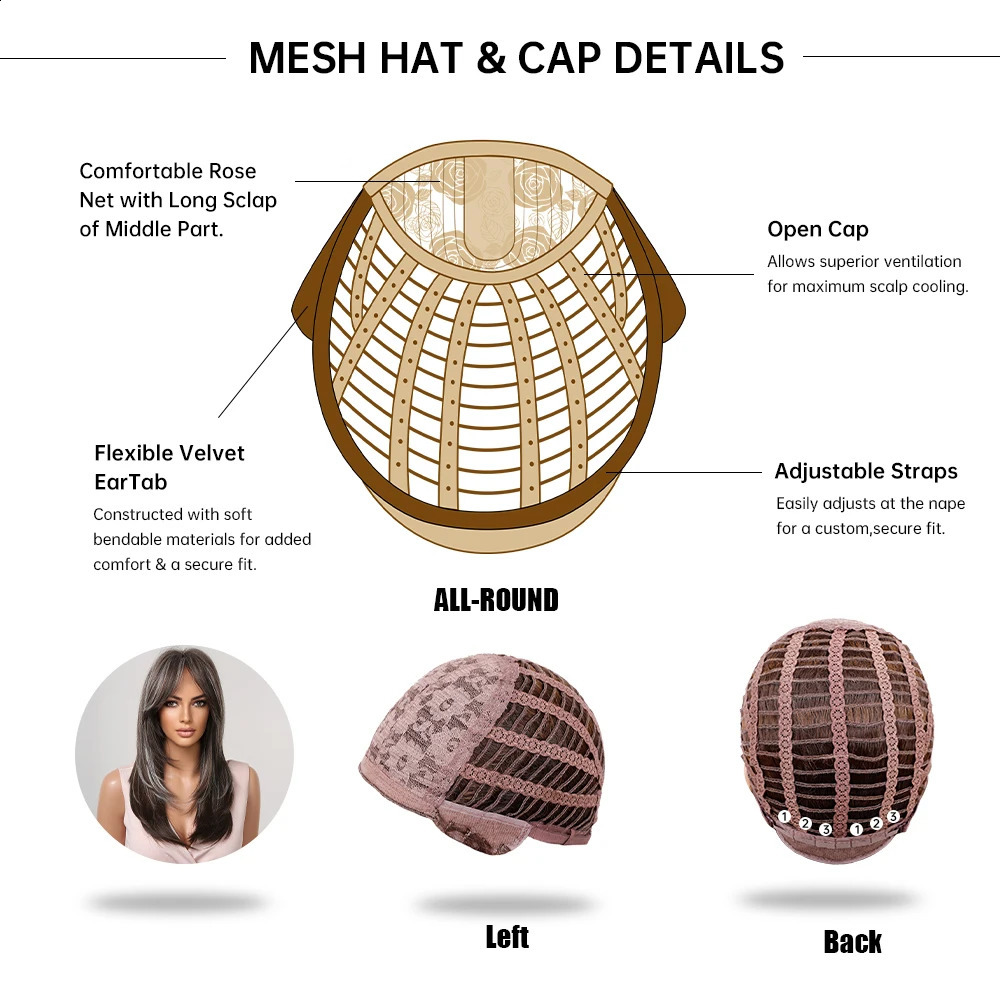 Black brown synthetic natural hair with bangs fashionable high-quality long layered wig suitable for womens daily use heat-resistant 241205